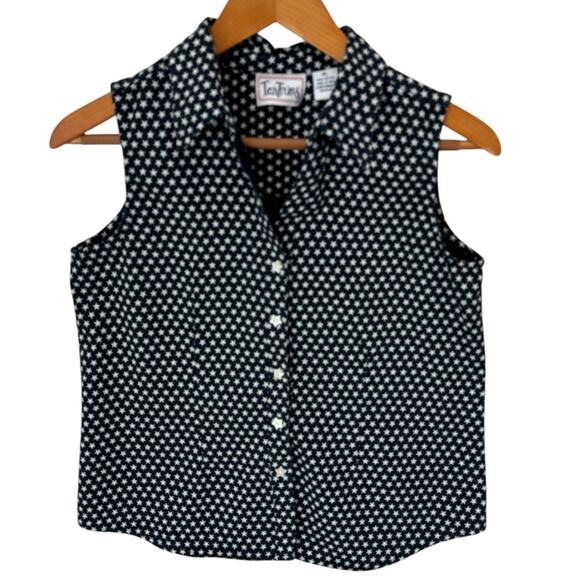 Vintage TANTRUMS Blouse Womens PM Navy with White Stars Sleeveless Patriotic - Picture 1 of 11
